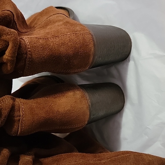 New Free People Elle Tall Slouch Boots Distressed Rust Suede Block Heel - Picture 5 of 8